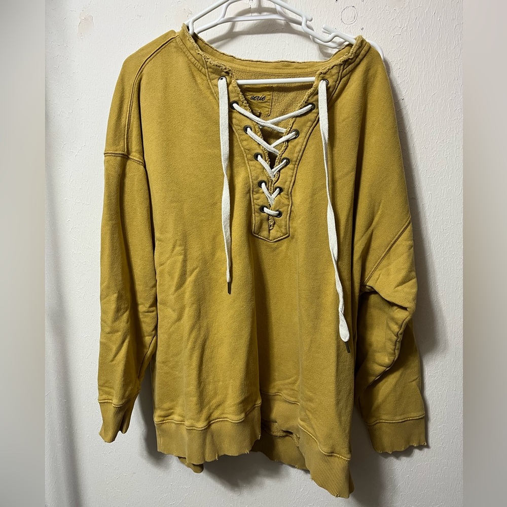 Aerie lace up sweatshirt yellow L